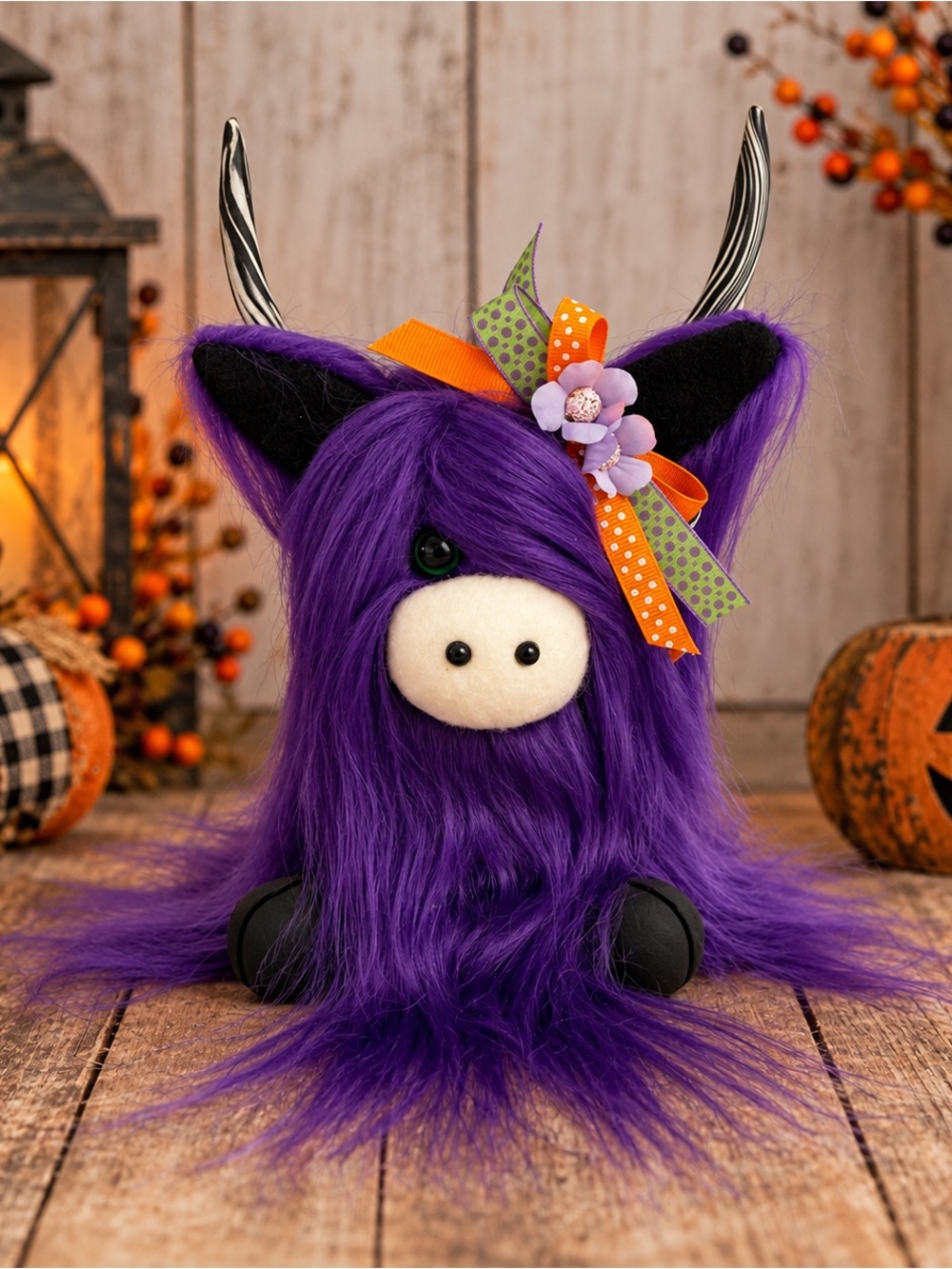 Highland Cow Gnome Halloween Purple Handmade Farmhouse Decor